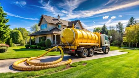 Residential septic tank access lid opened for pumping service